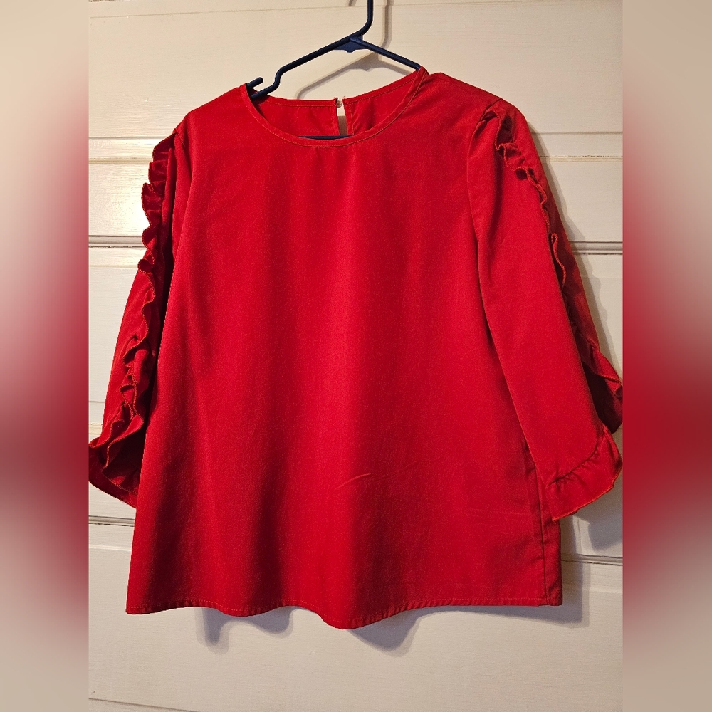 Vibrant Red Blouse with Ruffle Detail Sleeves